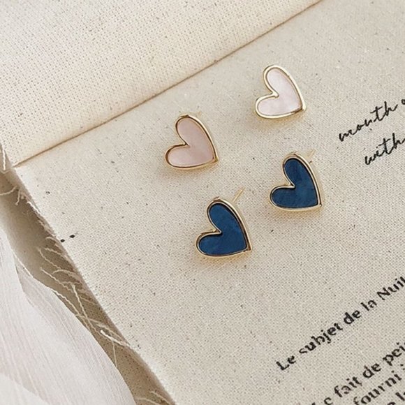 Cute Pink Heart Stone Stud Earrings for Women - Picture 7 of 11